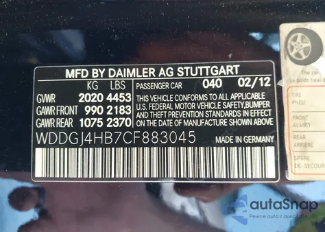 2012 Mercedes-Benz C 250 z USA, uszkodzony, nr VIN WDDGJ4HB7CF883045